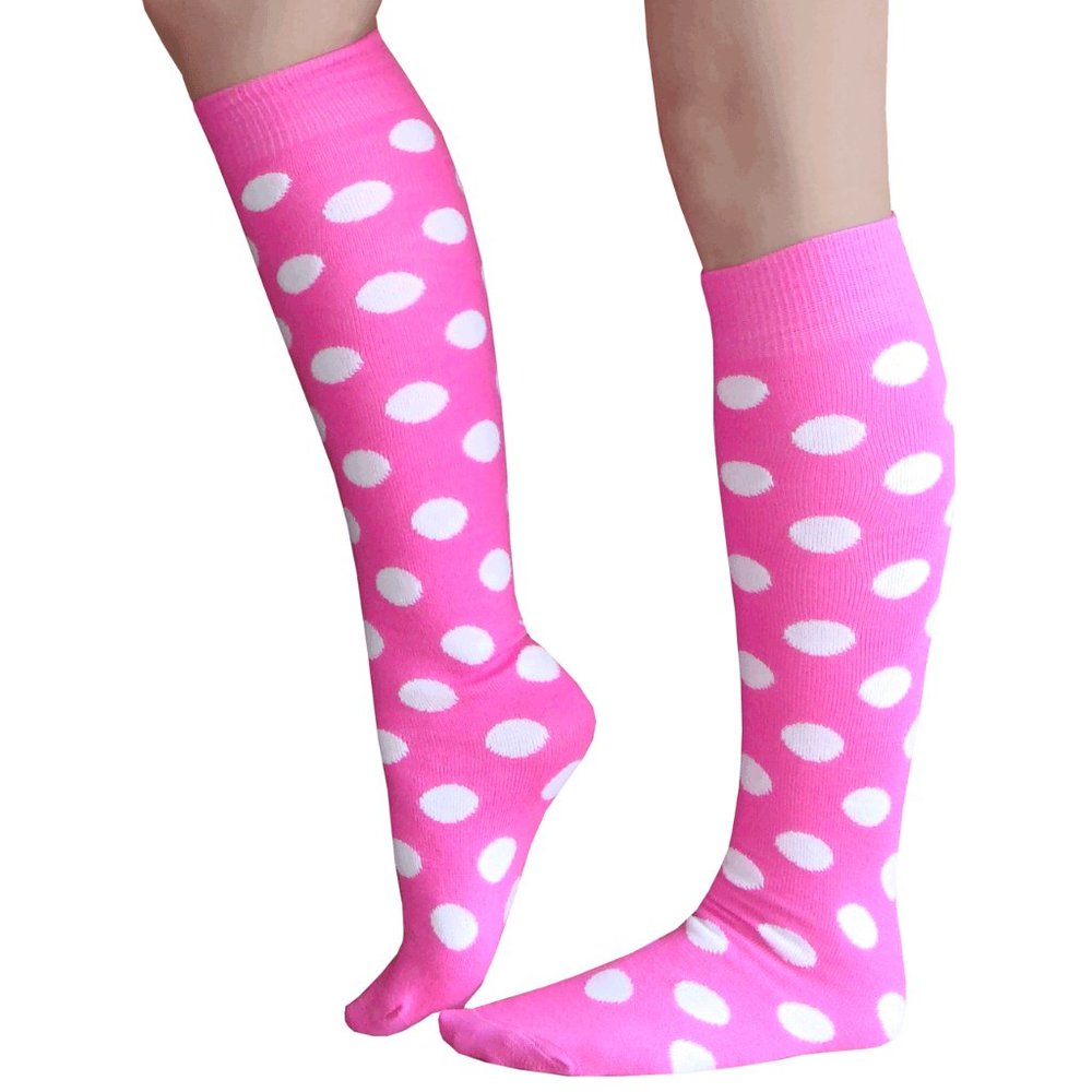 Neon Pink/White Polka Dot Socks - Picture 2 of 2